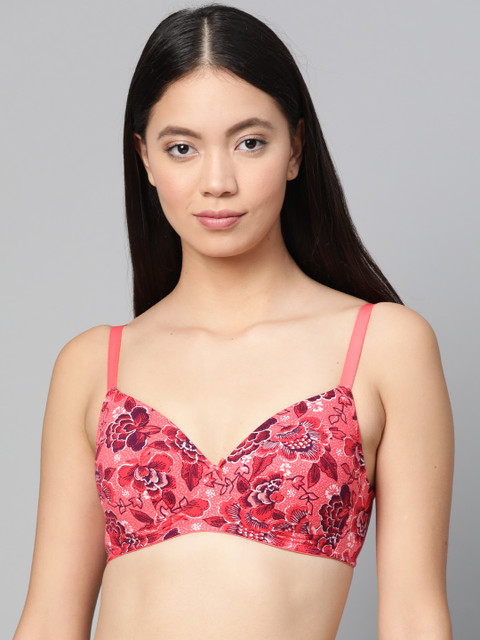 

Marks & Spencer Coral Pink & Red Printed Non-Wired Lightly Padded T-shirt Bra