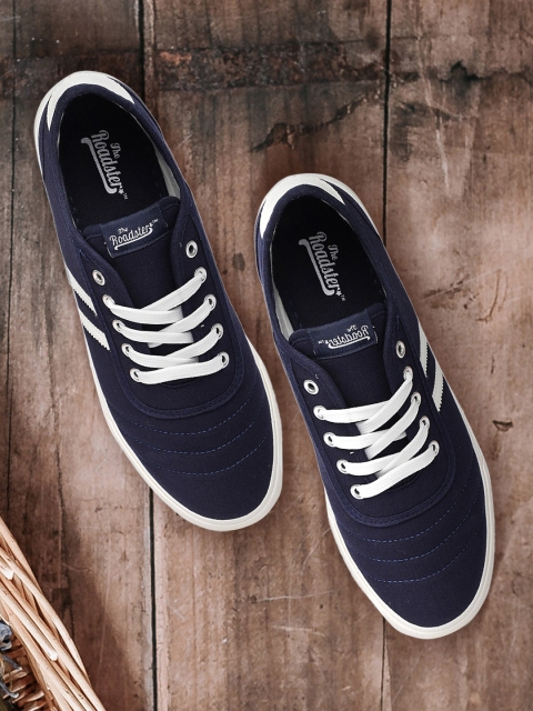 

Roadster Men Navy Blue & White Striped Sneakers