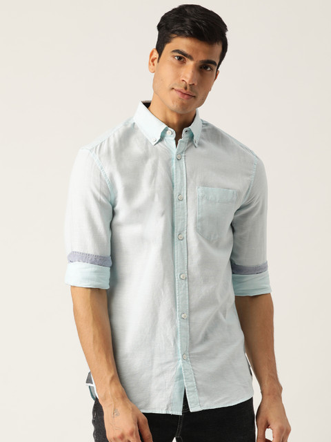 

Marks & Spencer Men Blue & White Regular Fit Striped Casual Shirt