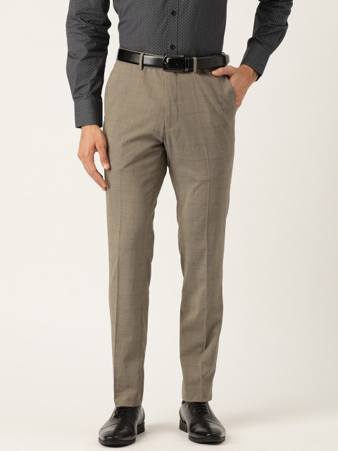 

Marks & Spencer Men Brown Skinny Fit Checked Formal Trousers