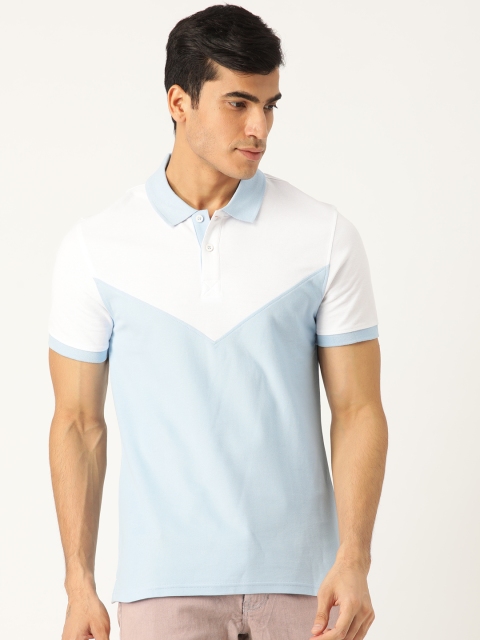 

Marks & Spencer Men Blue & White Colourblocked Slim Fit Polo Collar T-shirt