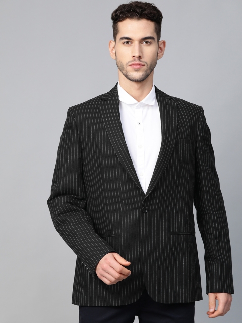 

Marks & Spencer Men Black & White Pinstriped Slim Fit Single-Breasted Smart Casual Blazer