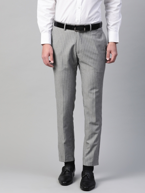 

Marks & Spencer Men Grey & White Skinny Fit Striped Formal Trousers