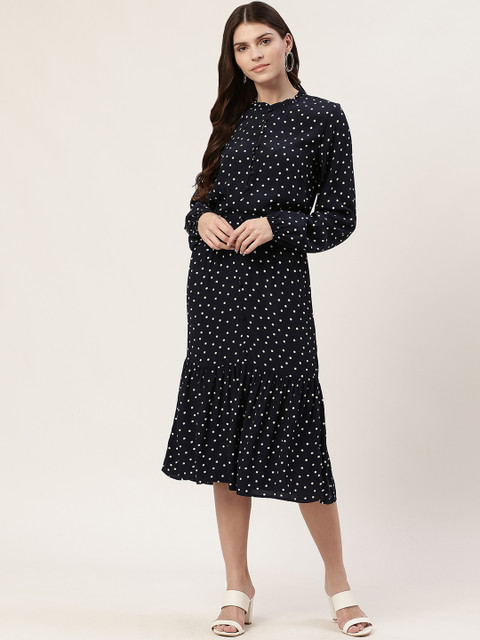 

Marks & Spencer Women Navy Blue & White Polka Dot Print A-Line Dress