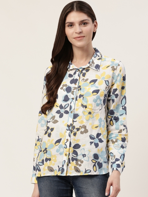 

Marks & Spencer Women Linen White & Blue Regular Fit Floral Print Casual Shirt