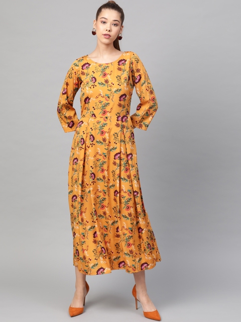 

plusS Women Mustard Yellow & Green Printed Maxi Dress