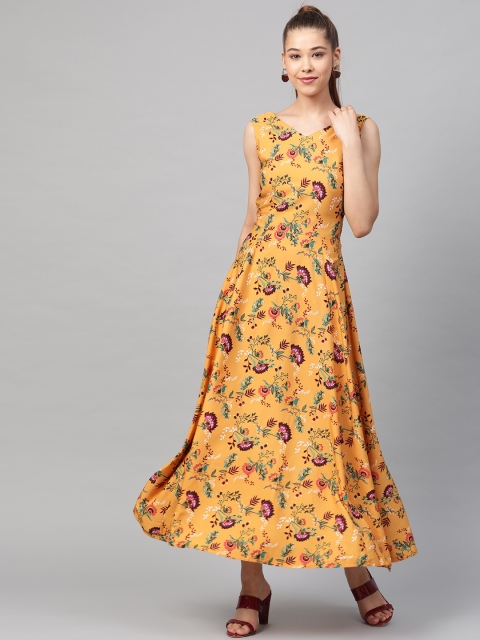 

plusS Women Mustard Yellow & Green Printed Maxi Dress