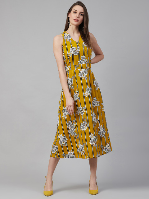 

plusS Women Mustard Yellow & Off-White Floral Print Wrap Dress