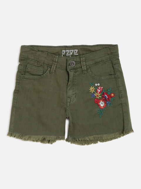 

Pepe Jeans Girls Olive Green Solid Regular Fit Denim Shorts