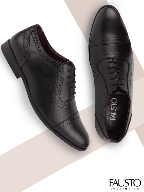 

FAUSTO Men Black Solid Formal Semi Brogues