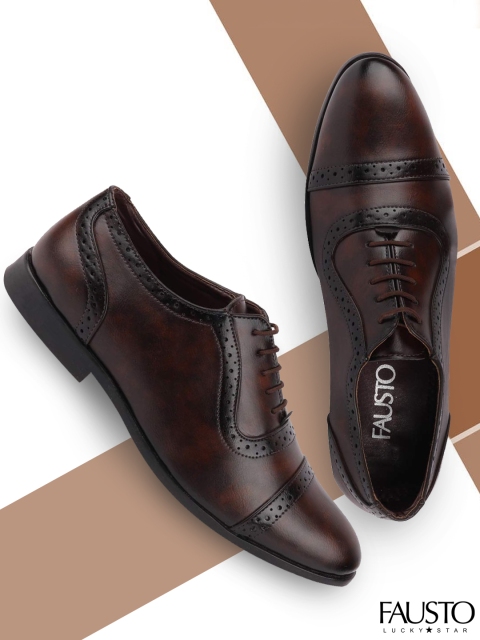 

FAUSTO Men Brown Solid Formal Semi Brogues