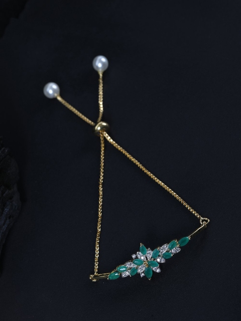 

Priyaasi Green Gold-Plated AD Studded & Beaded Handcrafted Bracelet