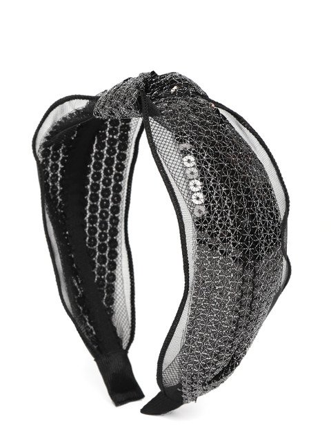 

PRITA Black & Silver-Toned Woven Design & Sequinned Hairband