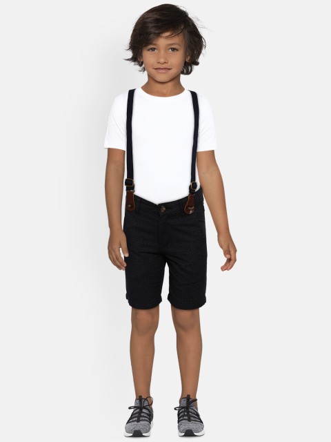 

United Colors of Benetton Boys Navy Blue Self Design Regular Fit Shorts with Suspenders