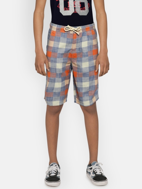 

United Colors of Benetton Boys Beige & Blue Checked Regular Fit Shorts