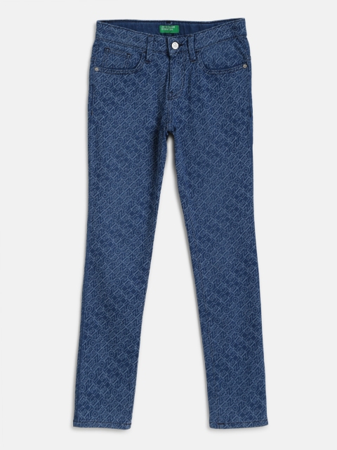 

United Colors of Benetton Boys Navy Mid-Rise Printed Clean Look Stretchable Jeans, Navy blue