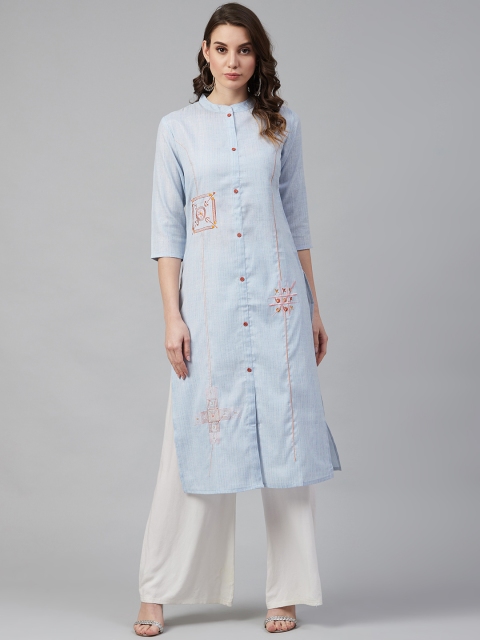 

Yufta Women Blue Woven Design Straight Kurta