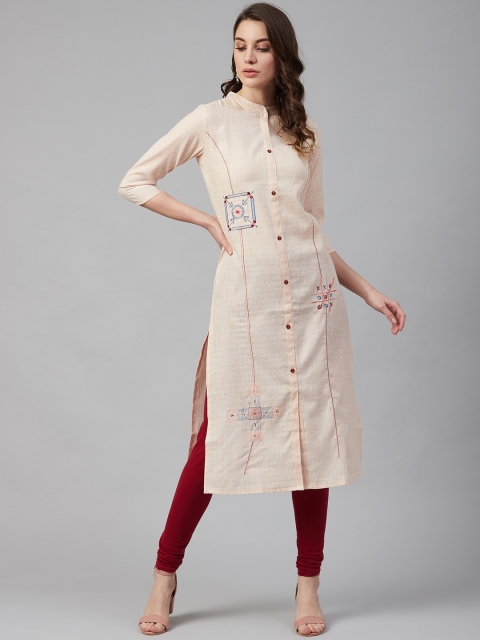 

Yufta Women Peach-Coloured Woven Design Straight Kurta