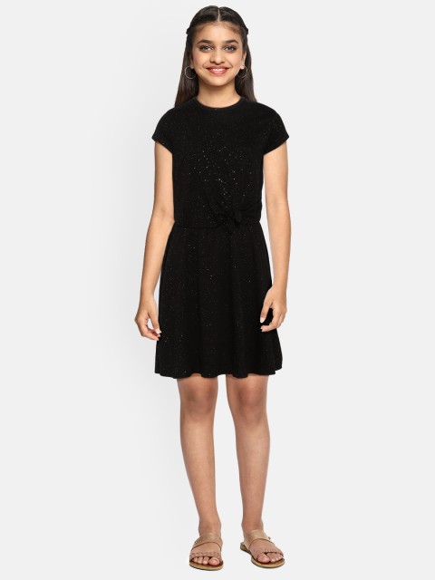 

United Colors of Benetton Girls Black Shimmer A-Line Dress with Gathers