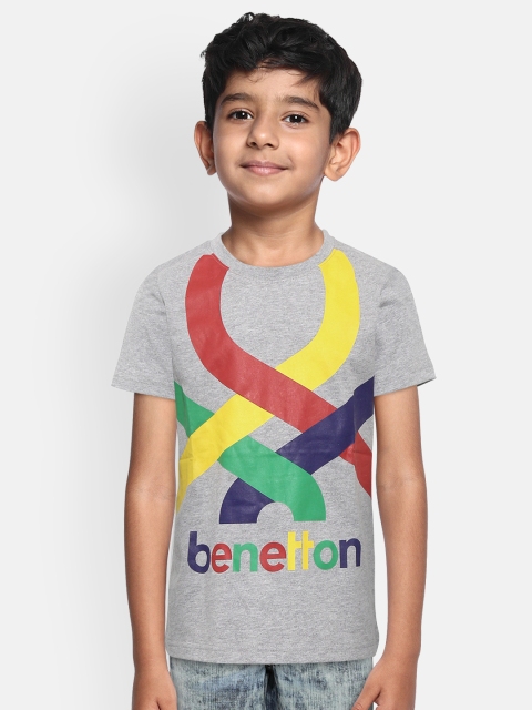 

United Colors of Benetton Boys Grey Melange & Red Printed Round Neck T-shirt