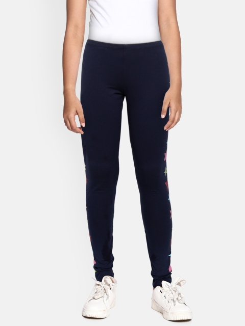 

United Colors of Benetton Girls Navy Blue Solid Leggings with Printed Detail