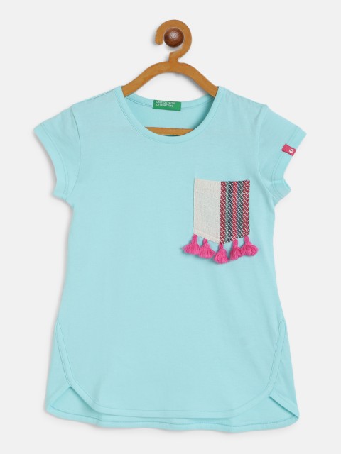 

United Colors of Benetton Girls Blue Solid Round Neck T-shirt
