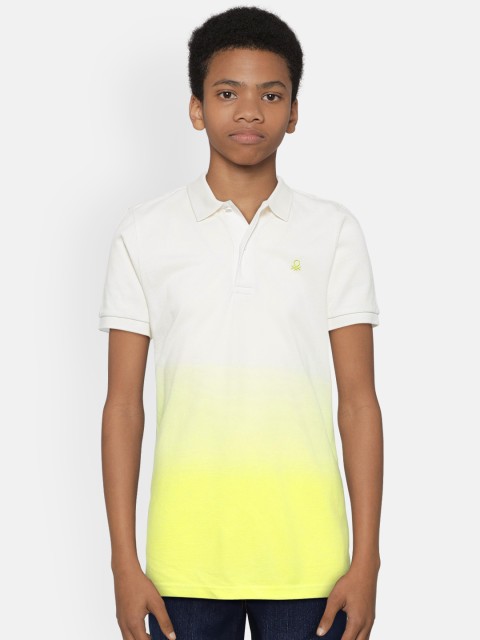 

United Colors of Benetton Boys White & Yellow Tie & Dye Polo Collar T-shirt