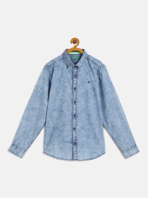 

United Colors of Benetton Boys Blue Regular Fit Striped Chambray Casual Shirt