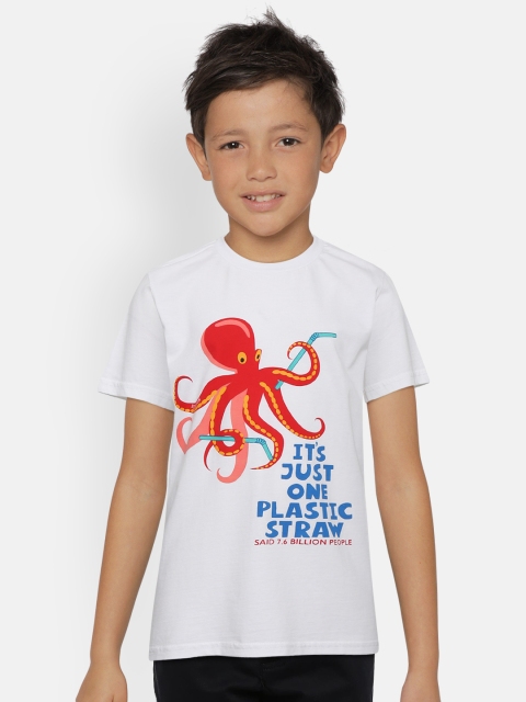 

United Colors of Benetton Kids White Printed Round Neck T-shirt