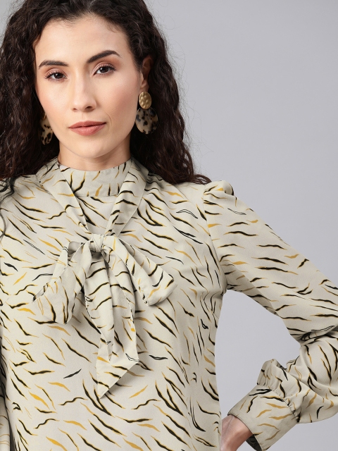 

HERE&NOW Women Grey Printed Tie-up Detail Top