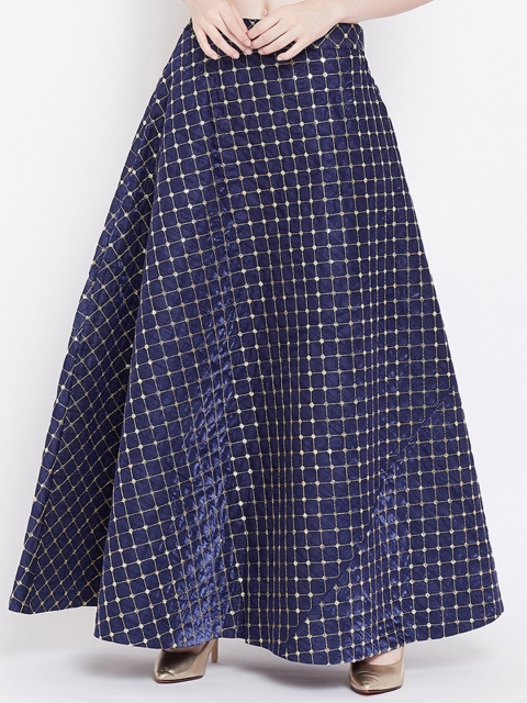 

studio rasa Women Blue & Gold-Coloured Embellished A-line Maxi Skirt