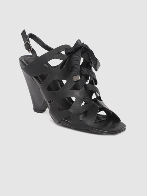 

Lavie Women Black Cut-Out Cone Heels with Lace-Up Detail