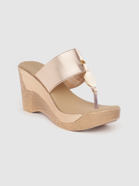 

Lavie Women Gold-Toned Solid Metallic Detail Platform Wedges