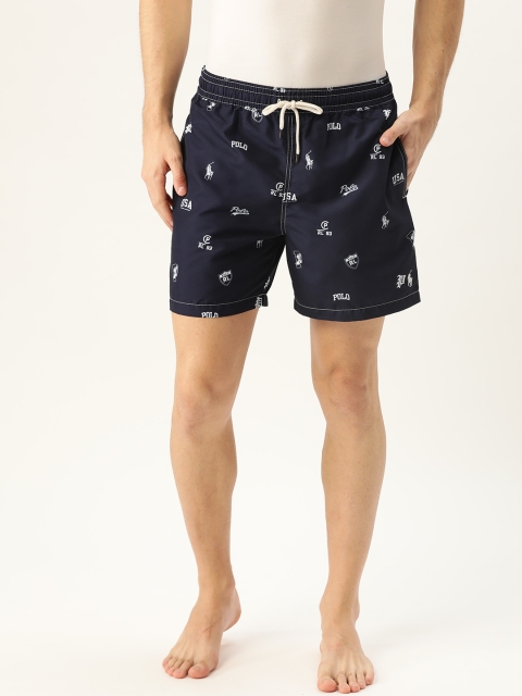 

Polo Ralph Lauren Men Navy Blue & White Printed Swim Shorts