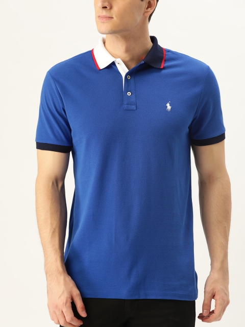 

Polo Ralph Lauren Men Blue Solid Custom Slim Fit Polo Collar T-shirt