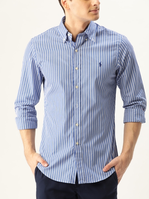 

Polo Ralph Lauren Men Blue & White Slim Fit Striped Casual Shirt