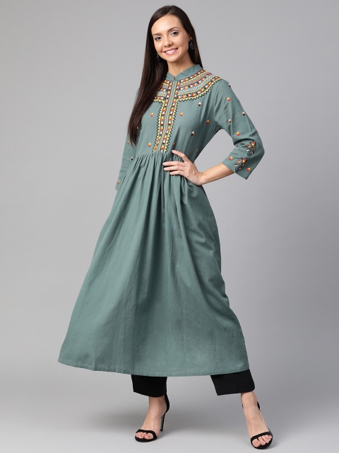 

plusS Women Grey & Yellow Yoke Design A-Line Kurta