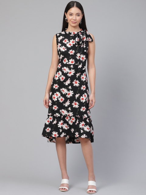 

plusS Women Black & White Floral Print A-Line Dress