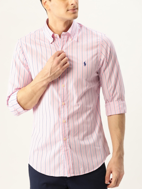 

Polo Ralph Lauren Men Pink & Blue Slim Fit Striped Casual Shirt