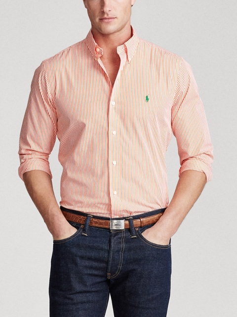 

Polo Ralph Lauren Custom Slim Fit Striped Poplin Shirt, Orange