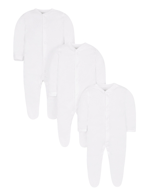 Infant Kids Pack of 3 White Solid Pure Cotton Sleepsuits