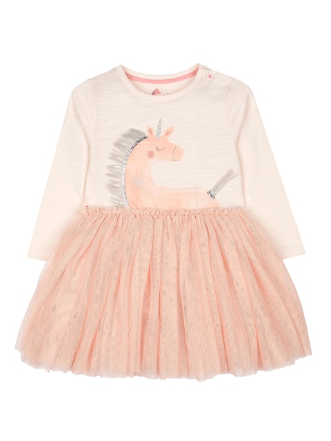 

mothercare Girls Peach-Coloured Printed Fit and Flare Dress
