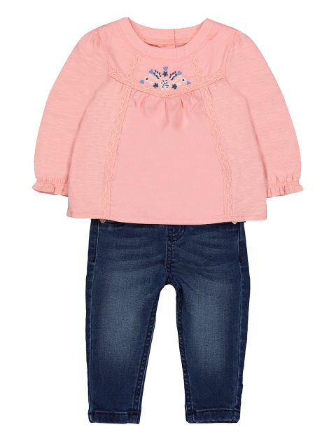 

mothercare Girls Coral & Blue Solid Top with Trousers
