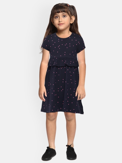 

mothercare Girls Navy Blue Printed Fit and Flare Dress