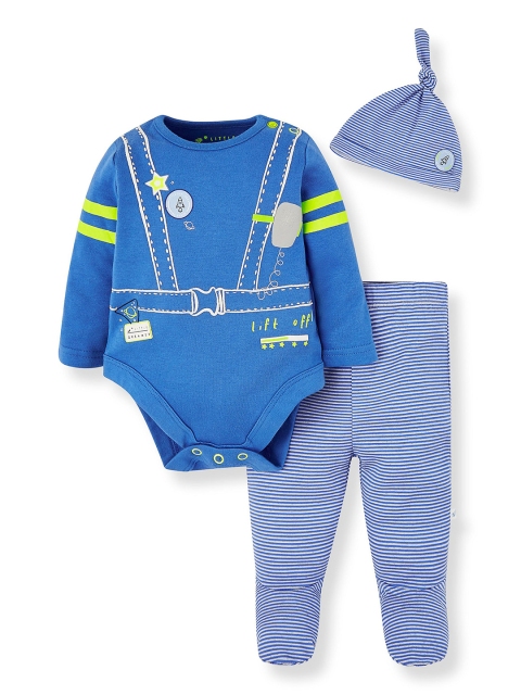 

mothercare Boys Blue Printed Bodysuit with Pyjamas & Beanie