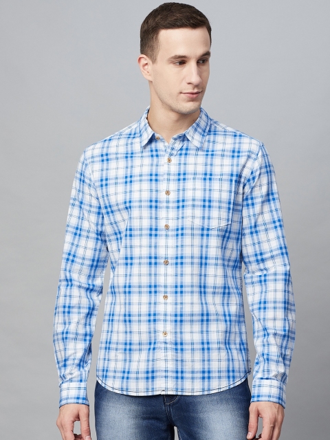 

BEAT LONDON by PEPE JEANS Men Blue & White Slim Fit Checked Casual Shirt