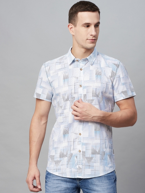

BEAT LONDON by PEPE JEANS Men White & Blue Slim Fit Printed Casual Shirt
