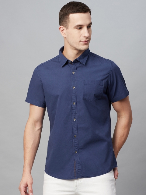 

BEAT LONDON by PEPE JEANS Men Navy Blue Slim Fit Solid Casual Shirt