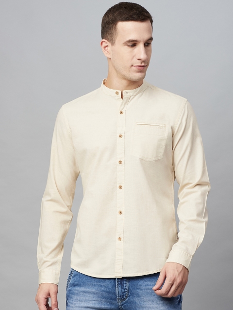 

BEAT LONDON by PEPE JEANS Men Cream-Coloured Slim Fit Solid Casual Shirt