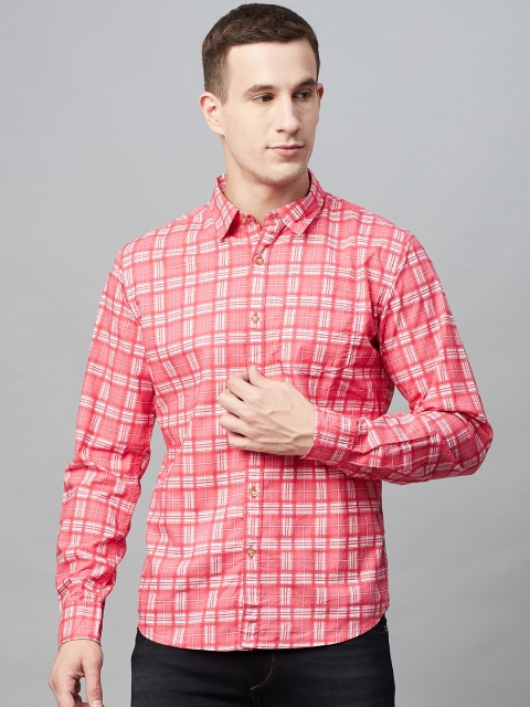 

BEAT LONDON by PEPE JEANS Men Pink & White Slim Fit Checked Casual Shirt